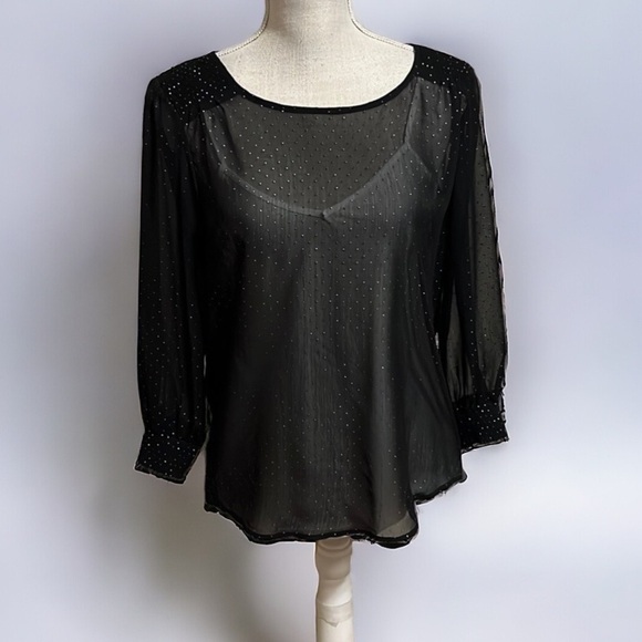 Maurice sheer black blouse with silver dots. Size S - Picture 1 of 8